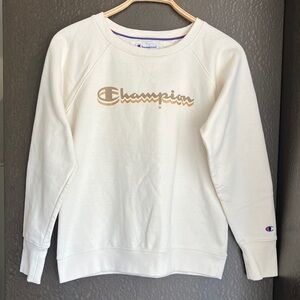 CHAMPION Women's Powerblend Fleece Boyfriend Crew Neck Sweatshirt "Natural" M